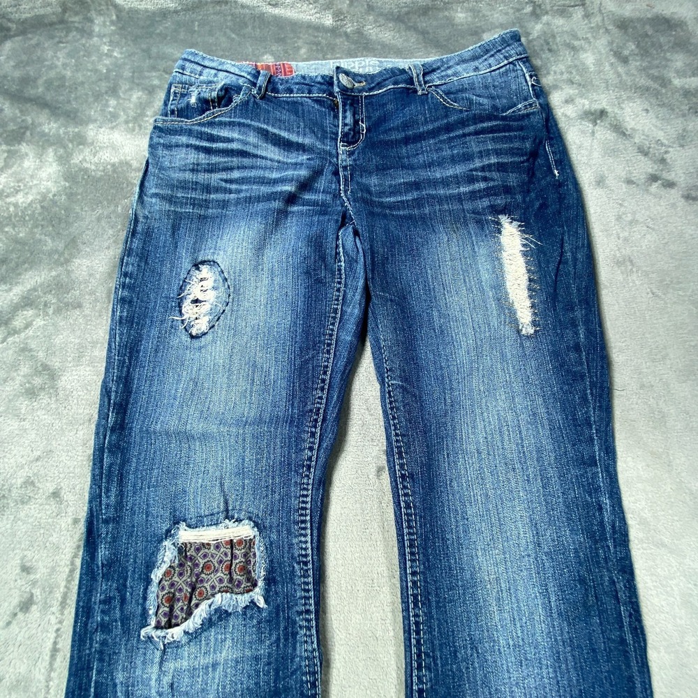 Hippie Laundry Jeans Womens 9 Blue Patchwork Y2K Boho‎ Festival Bootcut Distress - Picture 2 of 10